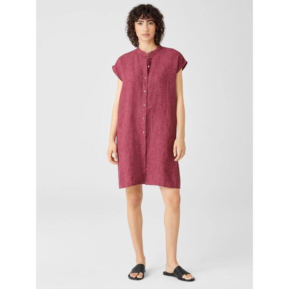 EILEEN FISHER Washed Organic Linen Delave Shirtdress Size XS in Purple Plum - Picture 6 of 6